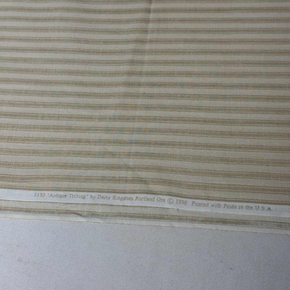 Daisy Kingdom Fabric 44x32 Tan Antique Ticking Stripe Vintage 1996 USA